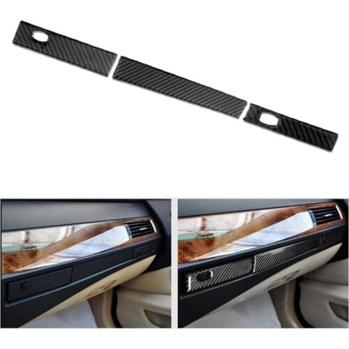 3Pcs Carbon Fiber Co-Pilot Water Cup Holder Frame Decoration Cover Trim For-BMW 5 Series E60 2005-2010 LHD