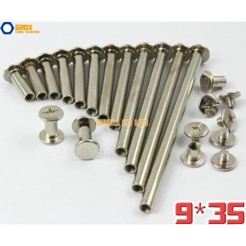 40 Pieces 9 x 35mm Nickel Plated Chicago Screw Stud Rivet Belt Strap Fastener (5mm Shank Diameter)