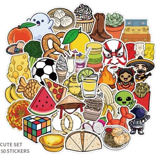 50PCS Cute Fruit Food Snacks Sticker Toys For Children Korea Watercolor Cute Decal Stickers to DIY Laptop Luggage Skateboard