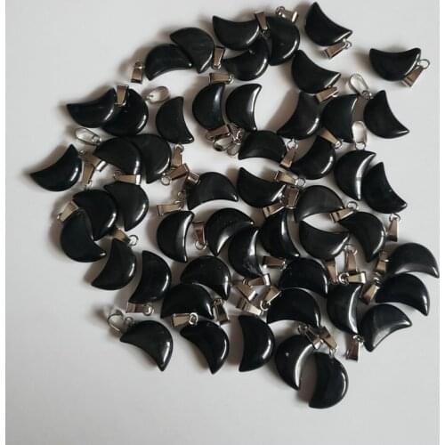 2019 Wholesale 50pcs fashion quality natural black stone crescent moon shape charm pendants for DIY jewelry making