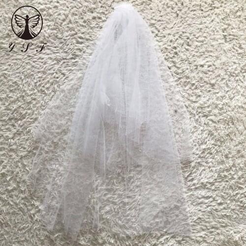Free Shipping Two Layer Beaded Stones Edge Short Wedding Veil 2018