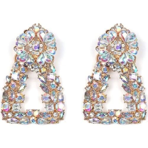 Shine Luxury Full Crystal Rhinestone Earrings Women Statement ZA Earrings Jewelry Geometric Square Big Drop Dangle Earring Woman