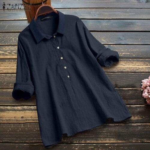 ZANZEA Women Spring Lapel Neck Long Sleeve Tops Plus Size Vintage Blouse Patchwork Blusas Casual Chemise Buttons Cotton Shirt