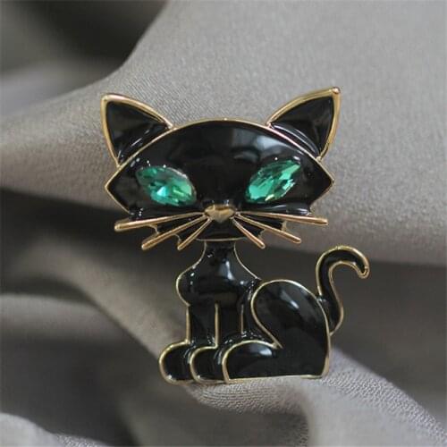 Lively Pride Cat Brooch For Party Shell Beetle Metal Green Crystal Enamel Pin Black Animal Brooch For Women Jewelry Accessories