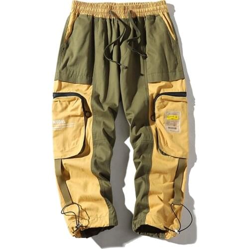 2020 Men Streetwear Mens Cotton Ribbons Pants Male Summer Casual Calf-Length Pants Man Hip Hop Baggy Slim Fit Trousers