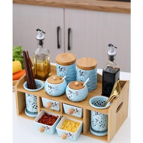 Household ceramic seasoning Box glass oil kettle chopsticks tube combination bottle storage Tank christmas candy jar