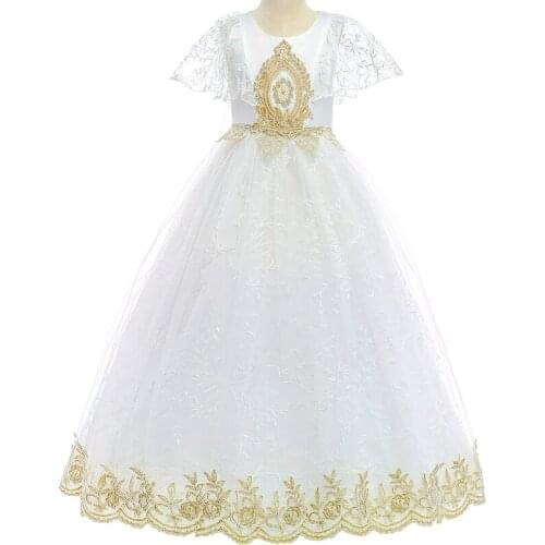 Kids Dresses For Girls Heavy Process Gold Thread Embroidery Children Lace Wedding Princess Dress Costume Teenage Evening dresses