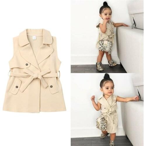 PUDCOCO Toddler Kids Baby Girls Fashion Sleeveless Trench Coat Winter Jacket Windbreaker Outerwear Clothes 2-7Y