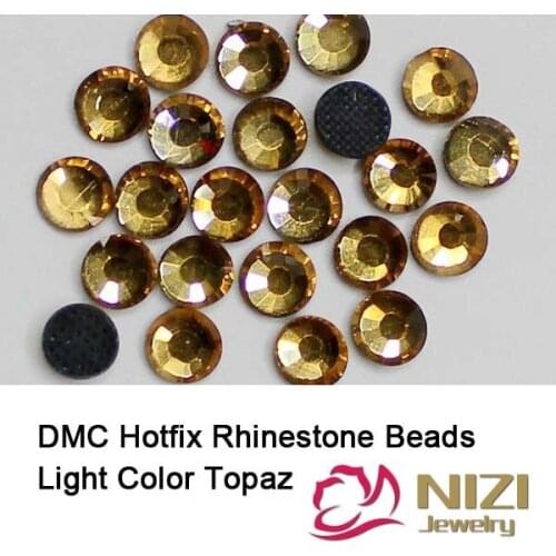 DMC Hotfix Rhinestones Light Topaz Color Round Flatback Glue Backing Iron On Strass Diamonds DIY Crafts Jewerly Making Supplies