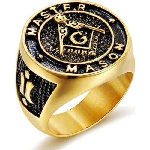 Titanium Stainless Steel Rings Vintage Mason Master Masonic Rings Freemason Free Mason Ring Mens Fashion Jewelry Gift 12pcs/lot