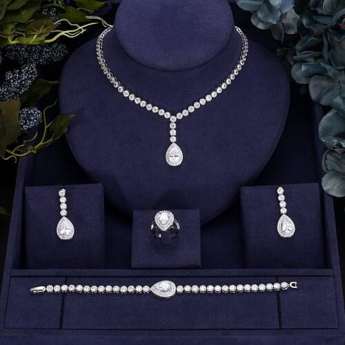 Jankelly luxury 4pcs Bridal Zirconia Jewelry Sets For Women Party, Luxury Dubai Nigeria CZ Crystal Wedding Bridal Jewelry Sets