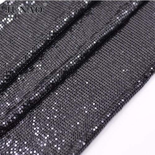 JUNAO 45*150cm Black Sewing Crystal Rhinestone Mesh Trim Flat Back Crystal Ribbon Strass Metal Trimming Banding For Decoration