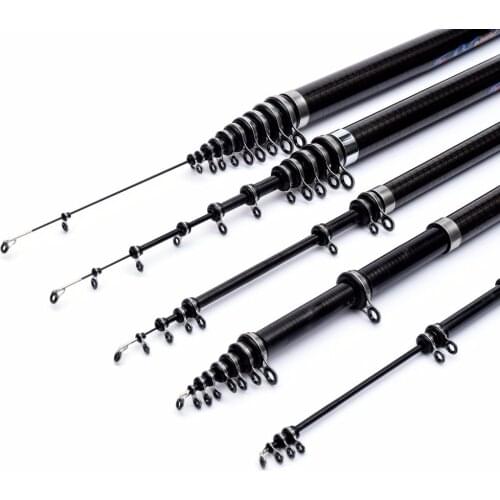 Black 2.7m 4.5m 5.4m 6.3m 7.2M Rock Fishing Rods 2.2-3KG Test M Power Telescopic Carbon Fishing Rod Carp Spinning Rods