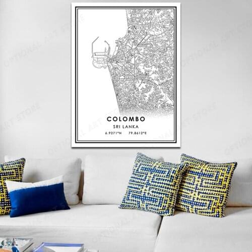 COLOMBO Map canvas prints Wall Art Pictures Painting Wall Art for Living Room Home Office Hotel Apartment Décor