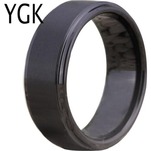 YGK Brand Jewlry 8MM Width Black Steps Tungsten Carbide Ring with Brushed Surface For Him /Her Wedding Ring