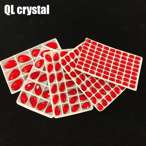 QL Crystal 2018 popular Red Drops Sew On Crystals for Craft Sewing On Rhinestone 2 Holes DIY Garment Dress Making