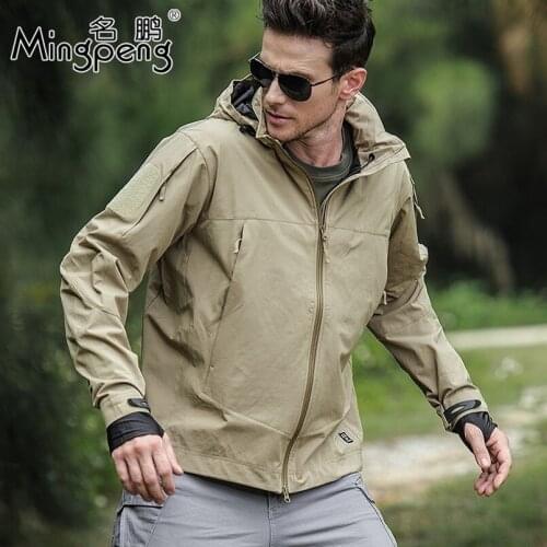 Outdoor Hiking Military Tactical Soft Shell Jacket Mens Spring Autumn Waterproof Breathable Hoodie Coat Man Sport Clothing