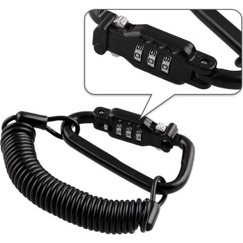 Motorcycle Helmet Lock & Cable Sleek Black Tough Combination PIN Locking Carabiner Device Universal for Motorbike Bicycle