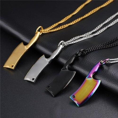 Creative Kitchen Knife Man Necklace YMS N421 Jewelry 2021 Trend Stainless Steel Color Gold Black Pendant 62CM