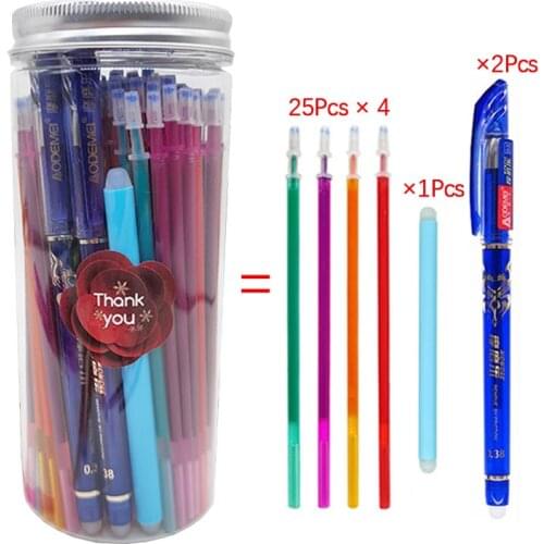 103pcs 0.38mm Erasable Gel Pen Set Washable Handle Kawaii Magic Ink Pen Blue Black Pen Refills Office School Writing Stationery