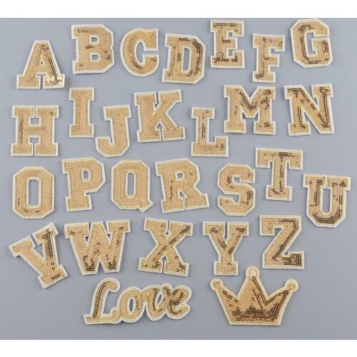 1PC Gold Sequins Letter Alphabet Patch For Clothes Iron On Garment Accessories Embroidered Applique Decoration Repair Patches