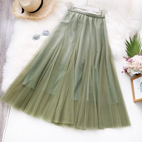 New Arrival Long Women Skirt WF0049 High Waisted Tulle Gradient Color Black Khaki Green Blue Elegant Ladies Skirt