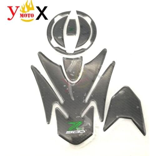 New Design 1 Set 3D Carbon Fiber Tank Gas Cap Pad & Tank Sticker Decal Protector for Kawasaki Z900 Z 900 (Green Word)
