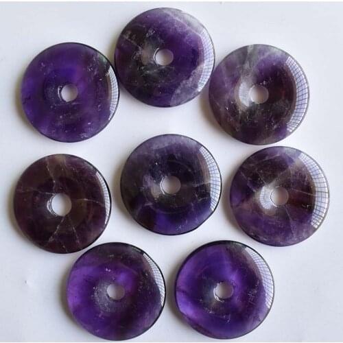 Natural stone doughnut Necklace Pendant 35mm Round Amethysts ladies jewelry gifts wholesale 8pcs/lot free shipping