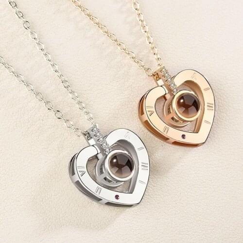 I love you Projection Pendant Necklace Rose Gold Romantic Love Memory Wedding Necklace