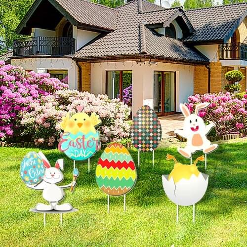 Easter Decorations Outdoor Bunny Chick Eggs Yard Signs Multicolor Creative Letter Interesting Garden Decoration Outdoor
