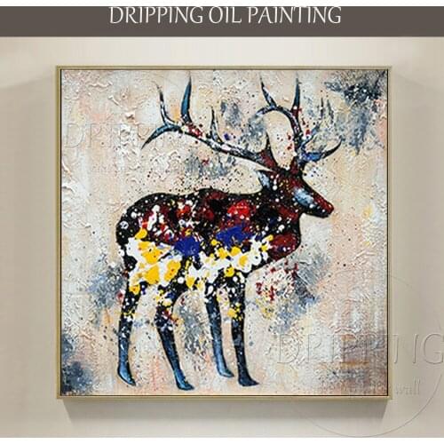 Expert Artist Hand-painted High Quality Abstract Nordic Deer Oil Painting on Canvas Abstract Nordic Animal Deer Oil Painting