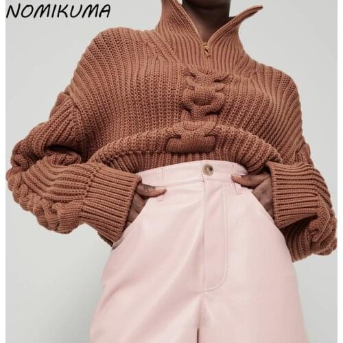 Nomikuma Zipper Turtleneck Pullover Sweater Women Long Sleeve Korean Twisted Knitwear Causal 2021 Autumn Winter Knit Tops 6Z634