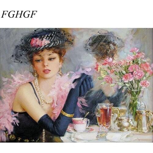 FGHGF Frameless Beautiful Women Autumn Landscape DIY Painting By Numbers Kits Coloring Paint By Numbers Modern Wall