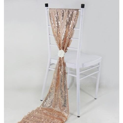 1pcs Rose Gold Sequin Chair Sashes Table Runner Seamless Sparkly Tablecloth for Wedding Party Curtain Birthday Event Decor