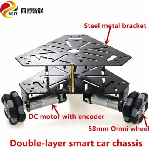 SZDOIT Double-Layer Metal Smart 3WD RC Robot Tank Car Chassis Kit 58mm Omnidirectional/Universal Wheel 3pcs 9V/12V Motor DIY Toy