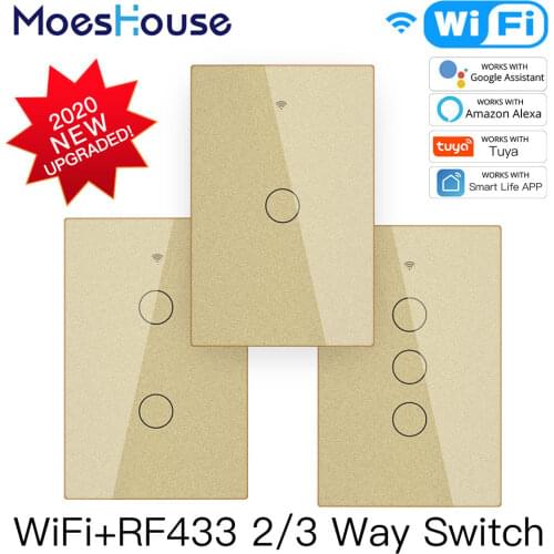 Smart Glass Panel Switch Smart Life/Tuya App Multi-Control Association, Voice Control with Alexa,Google Home,US 1/2/3 Gang