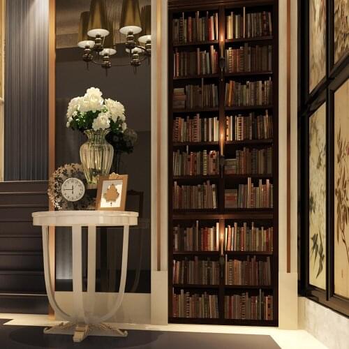 Vintage books cabinet 3D decoration glass door beauty image door sticker bedroom wooden door home decoration waterproof sticker