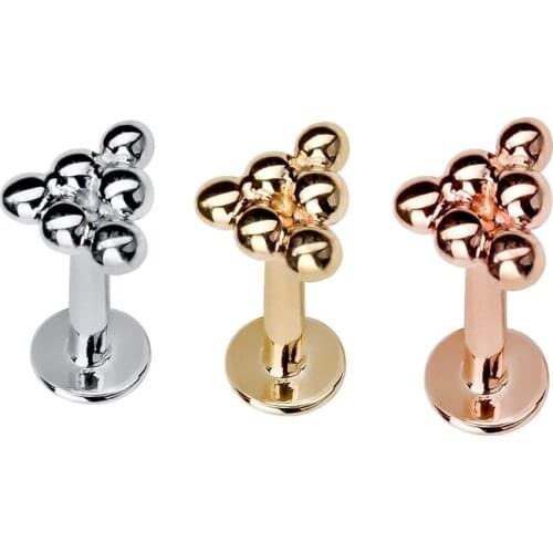 Stainless steel 16G internal thread trinity 6 bead ball screw labret tragus helix conch cartilage piercing earring body jewelry