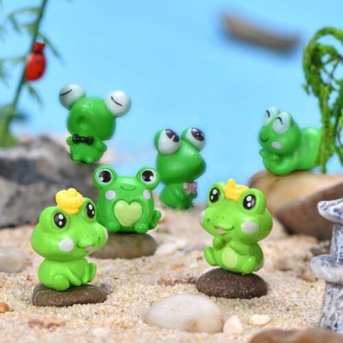 Green Frogs Figurine Miniature Cute Animal Fairy Garden Decor Micro Landscape Succulent DIY Bonsai Accessory Ornaments PVC