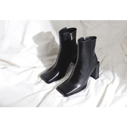 Western Punk Autumn Winter Chunky High Heel Black Leather Square Toe Fashion Shoes Women 2019 Ankle Cowboy Boots For Women
