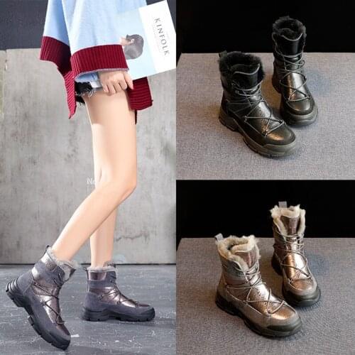 2019 Winter Warm Real Leather Shoes Women Platform Snow Boots Plush Fashion Brand Female botas mujer with Fur Ladies Ankle Boots