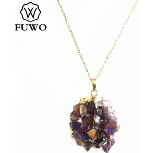 FUWO Female Elegant Angel Aura Cluster Necklace Pendant Charm Gold Chain Choker Necklaces for Women Jewelry Wholesale NC273