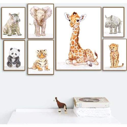 Giraffe Elephant Tiger Leopard Hippo Wall Art Canvas Painting Nordic Posters And Prints Wall Pictures For Baby Kids Room Decor