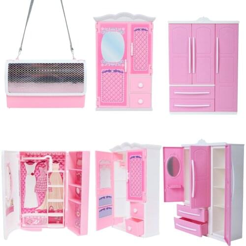 1 Pcs High Quality Doll Wardrobe for Barbie Doll Pink White DIY Furniture Dress Clothes Doll Accessories Playhouse Kids Toy