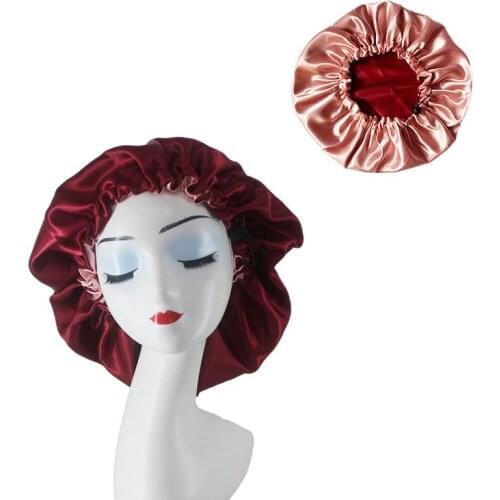 1PC Women Satin Bonnet Hair Caps Double Layer Adjust Sleep Night Cap Head Cover Hat For Curly Springy Hair Styling Accessories