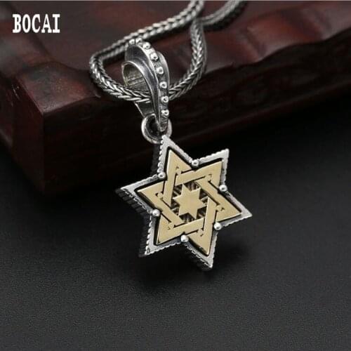 100% true 925 solid sterling silver jewelry trend creative vintage pendant wild Thai silver letter five-pointed star pendant