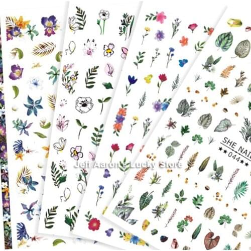 2 sheets self-adhesive dried flowers and plants nail sticker decals for nail art decorations manicure fake nails supplies tool