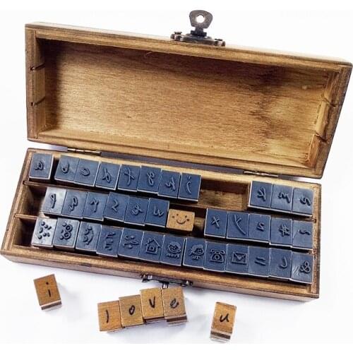 42 Pcs/set Handwriting Lower Case&Symbol Wooden Stamp Set DIY Decorative Clear Stamps For Scrapbooking With Wooden Box Wholesale