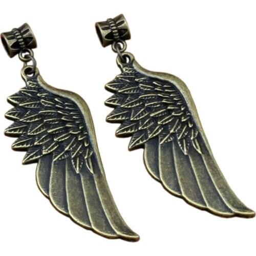 50pcs/lot Dangle Antique Bronze Angel wings Charm Big Hole Beads Fit European Charm Bracelet Jewelry 22x67mm A-306a