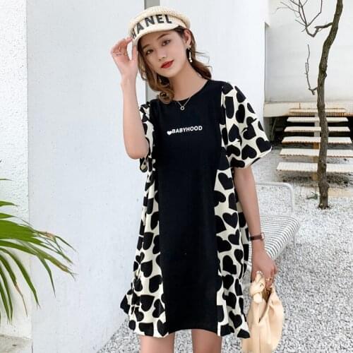 54753# Maternity Dress Summer Cotton Short Sleeves Loose T-Shirt Dress Pregnant Women Mom Dress